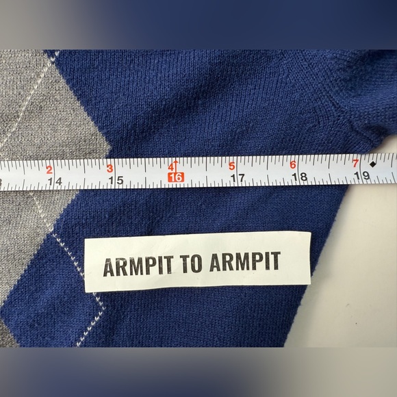 Banana Republic V-Neck Sweater Mens Large Blue Grey Argyle Silk Cashmere Blend - Picture 9 of 11